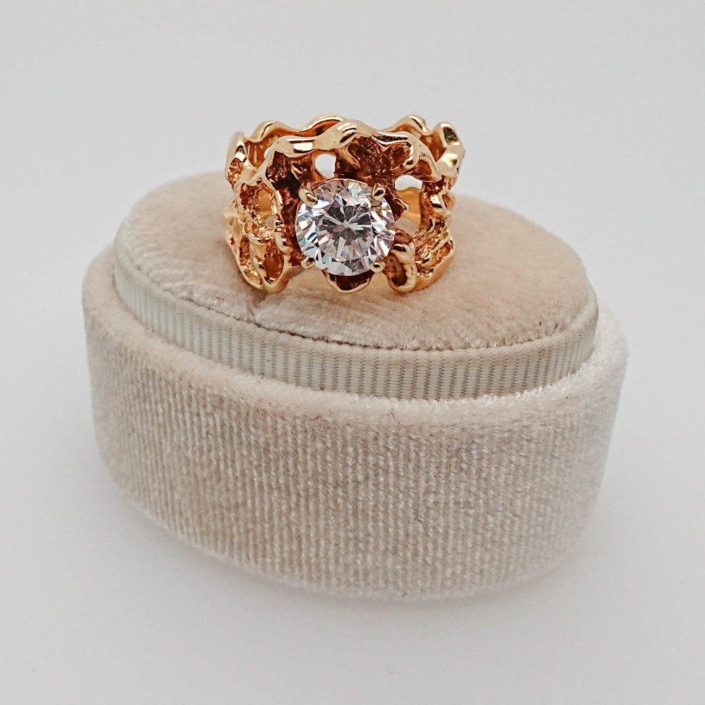 Abstract Gold Ring with Round CZ - Acadian Estates & CustomRing