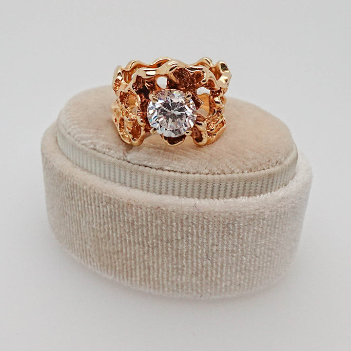 Abstract Gold Ring with Round CZ - Acadian Estates &amp; CustomRing