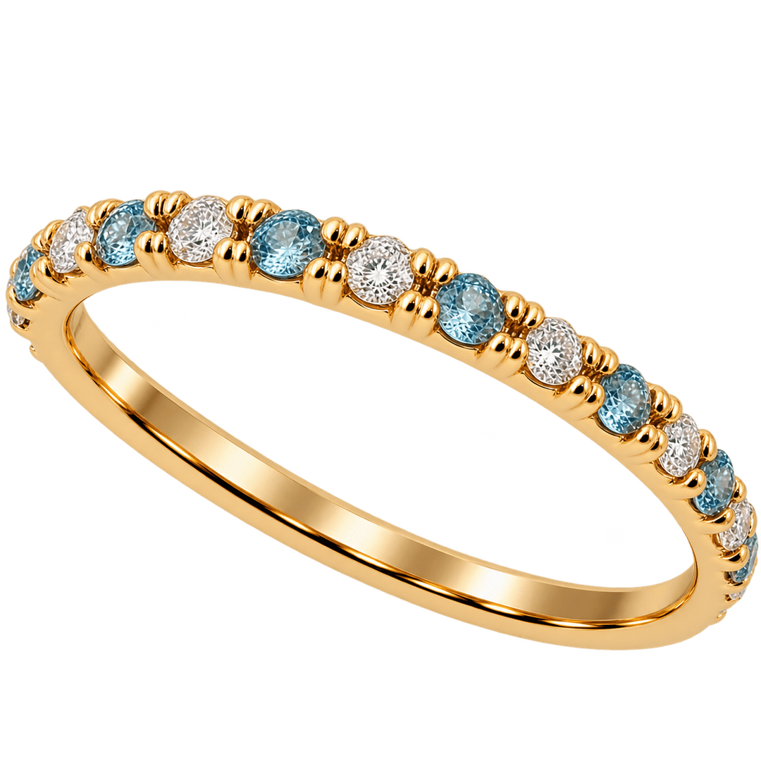 Alternating Diamond and Swiss Blue Topaz Band - Acadian Estates &amp; CustomRing