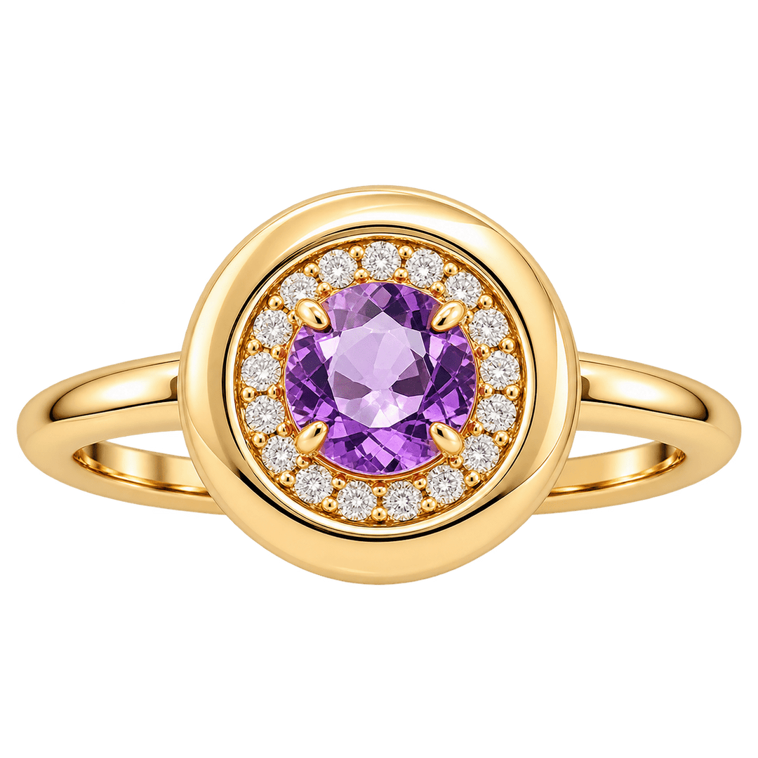 Amethyst Ring with Diamond Halo - Acadian Estates &amp; CustomRing