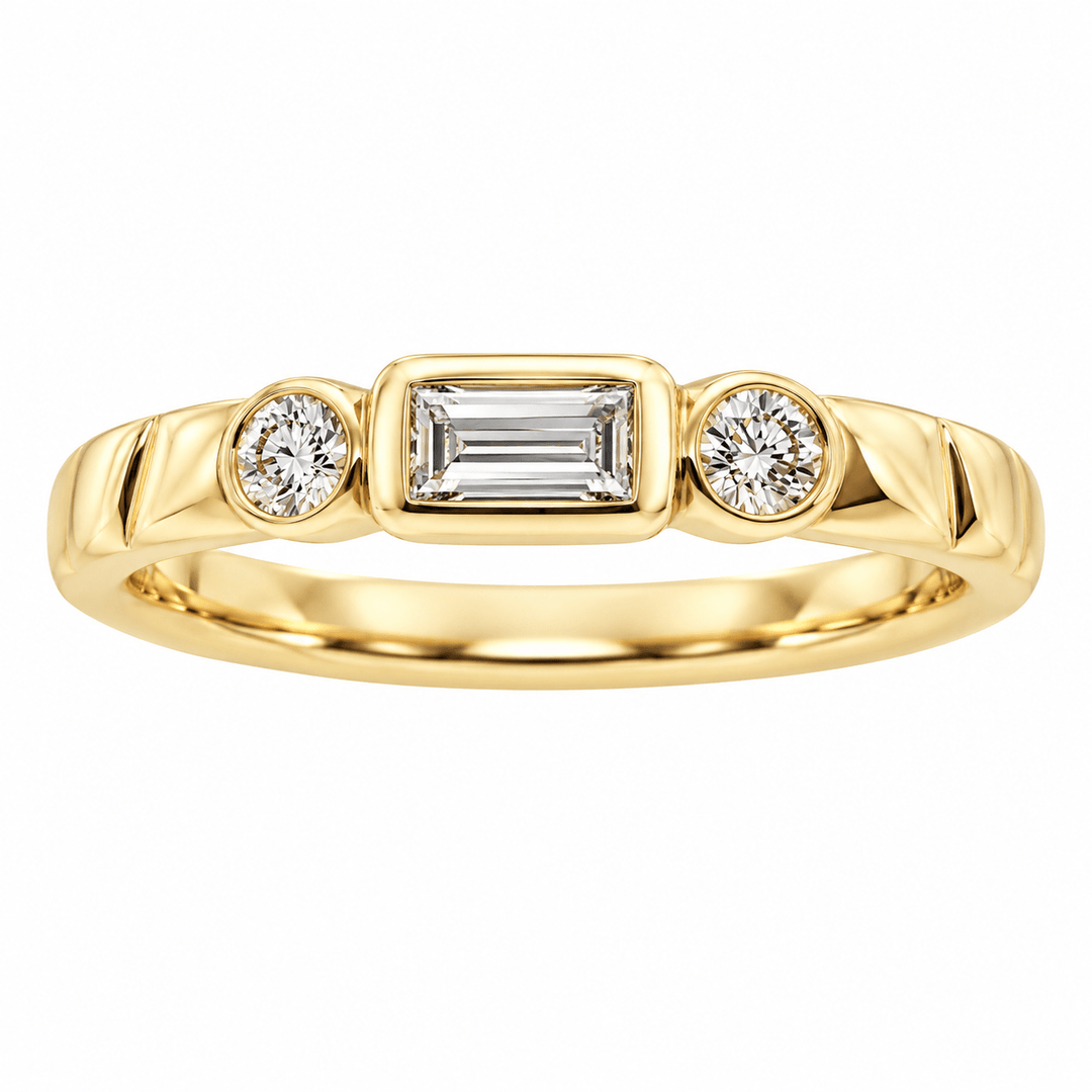 Baguette and Round Diamond Fluted Ring - Acadian Estates & CustomRing