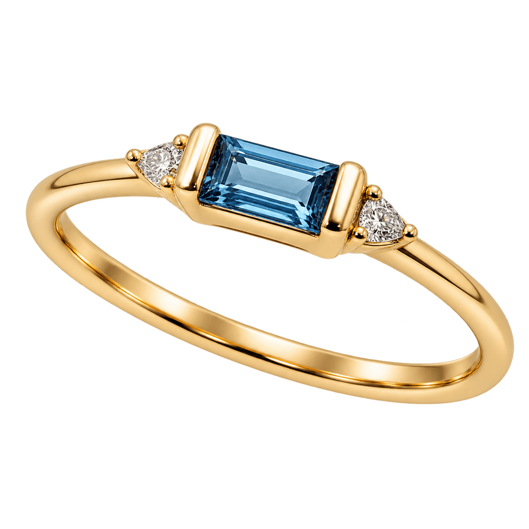 Baguette Blue Topaz Ring with Diamond Accents - Acadian Estates &amp; CustomRing