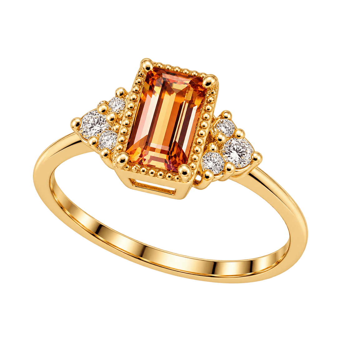 Baguette Citrine Ring with. Diamond Accents - Acadian Estates & CustomRing