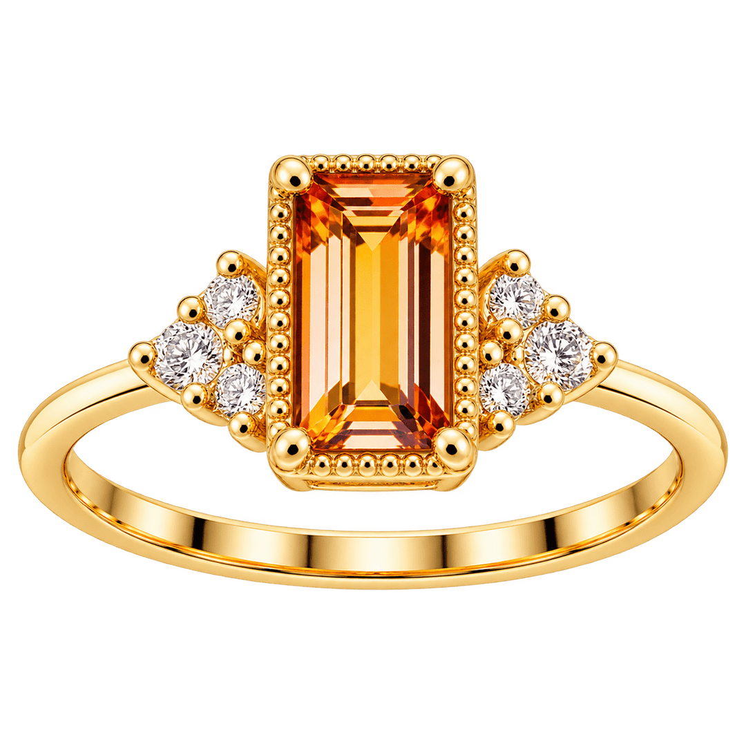 Baguette Citrine Ring with. Diamond Accents - Acadian Estates &amp; CustomRing