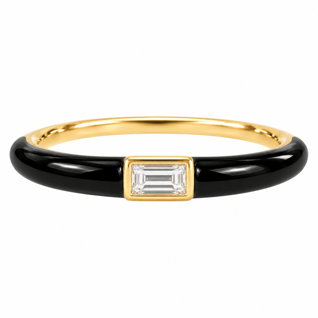 Baguette Diamond and Black Enamel Ring - Acadian Estates & CustomRing