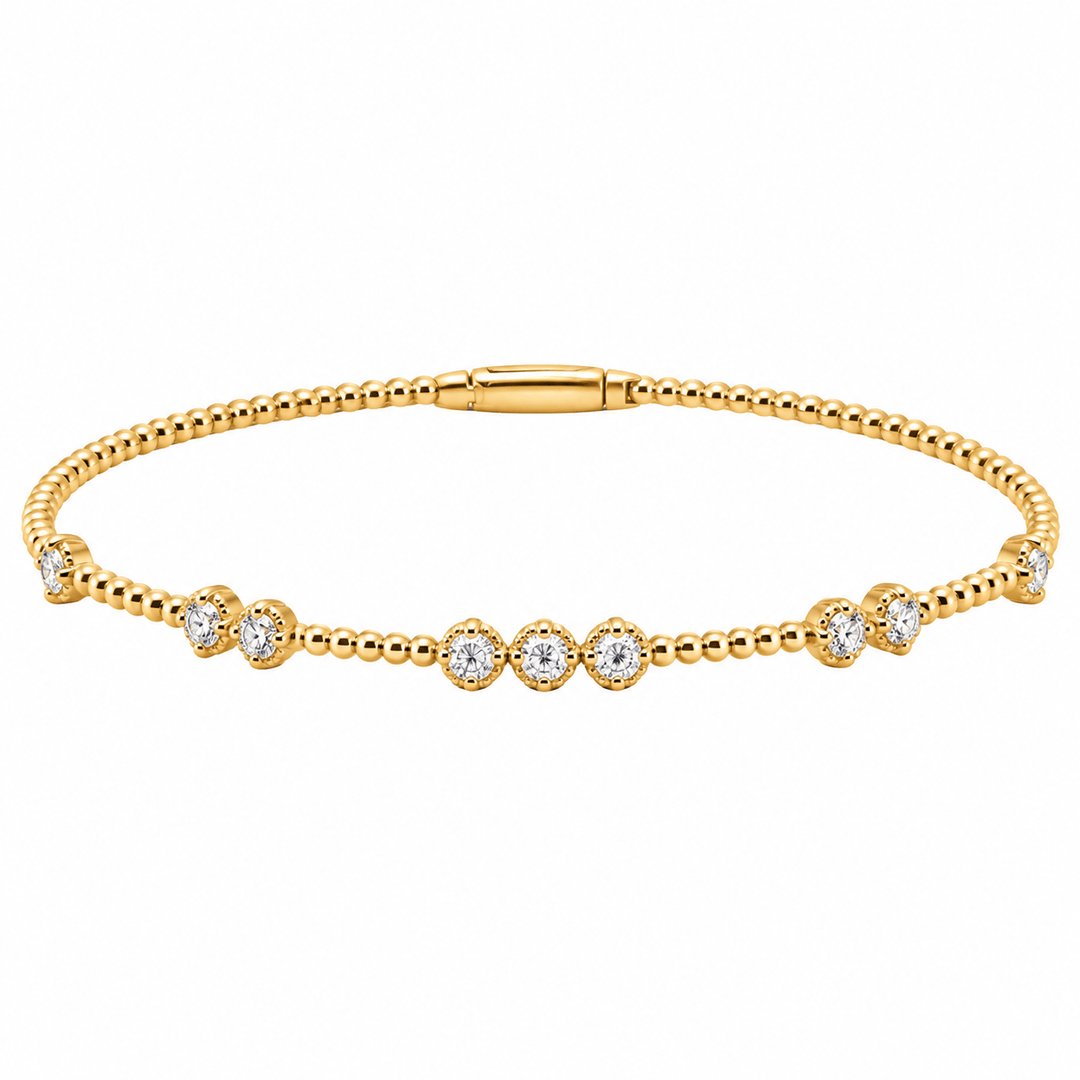 Beaded Detail Round Diamond Station Flex Bangle - Acadian Estates & CustomBracelet
