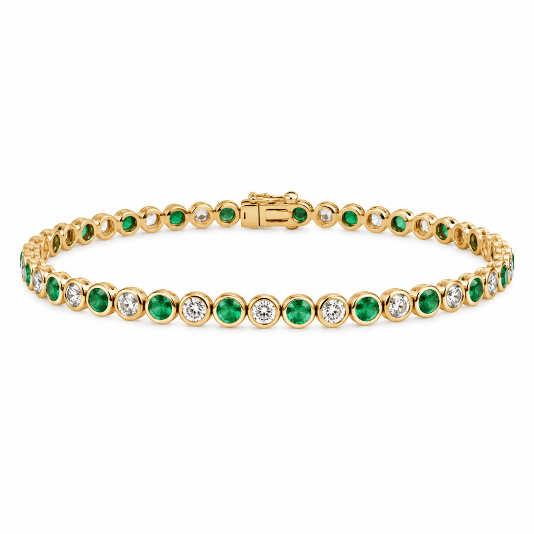 Bezel Set Diamond and Emerald Tennis Bracelet - Acadian Estates &amp; CustomBracelet