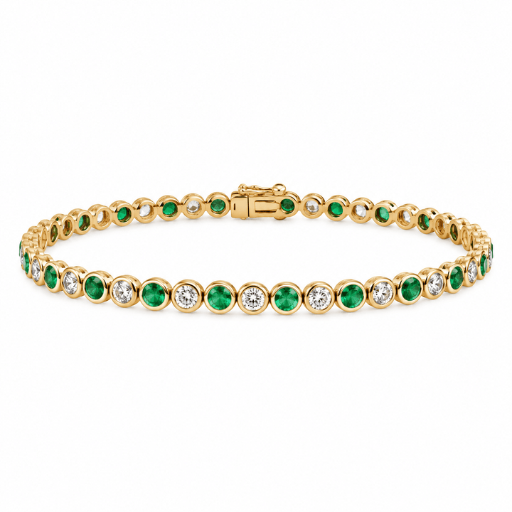 Bezel Set Diamond and Emerald Tennis Bracelet - Acadian Estates &amp; CustomBracelet