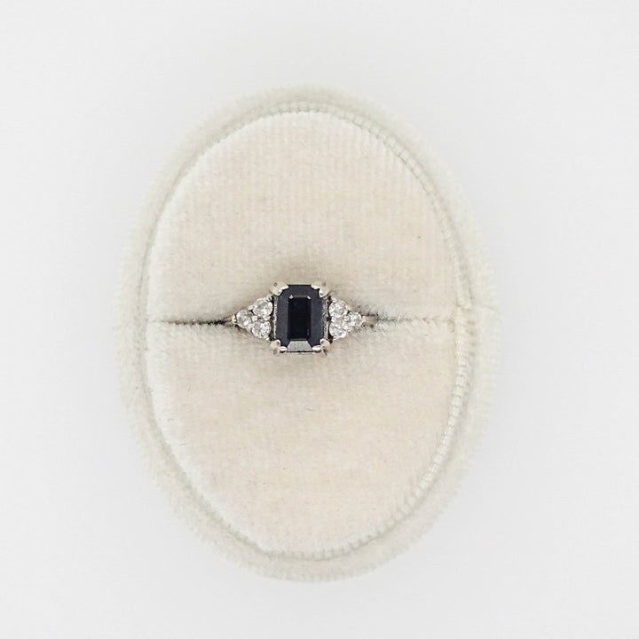 Blue Sapphire Emerald Cut Stone with Diamonds Ring - Acadian Estates &amp; CustomRing