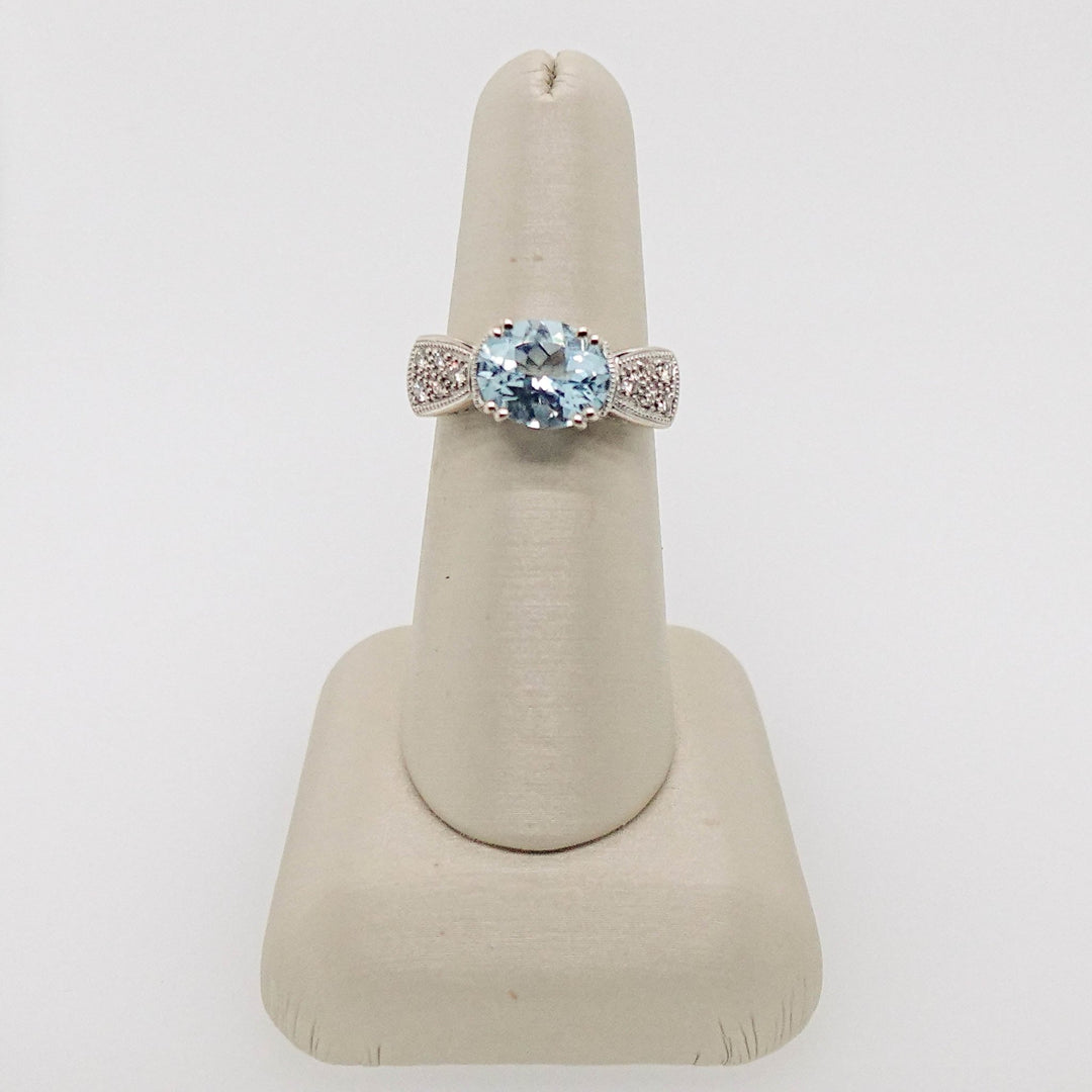 Bow Ring with Aquamarine and Diamond - Acadian Estates &amp; CustomRing