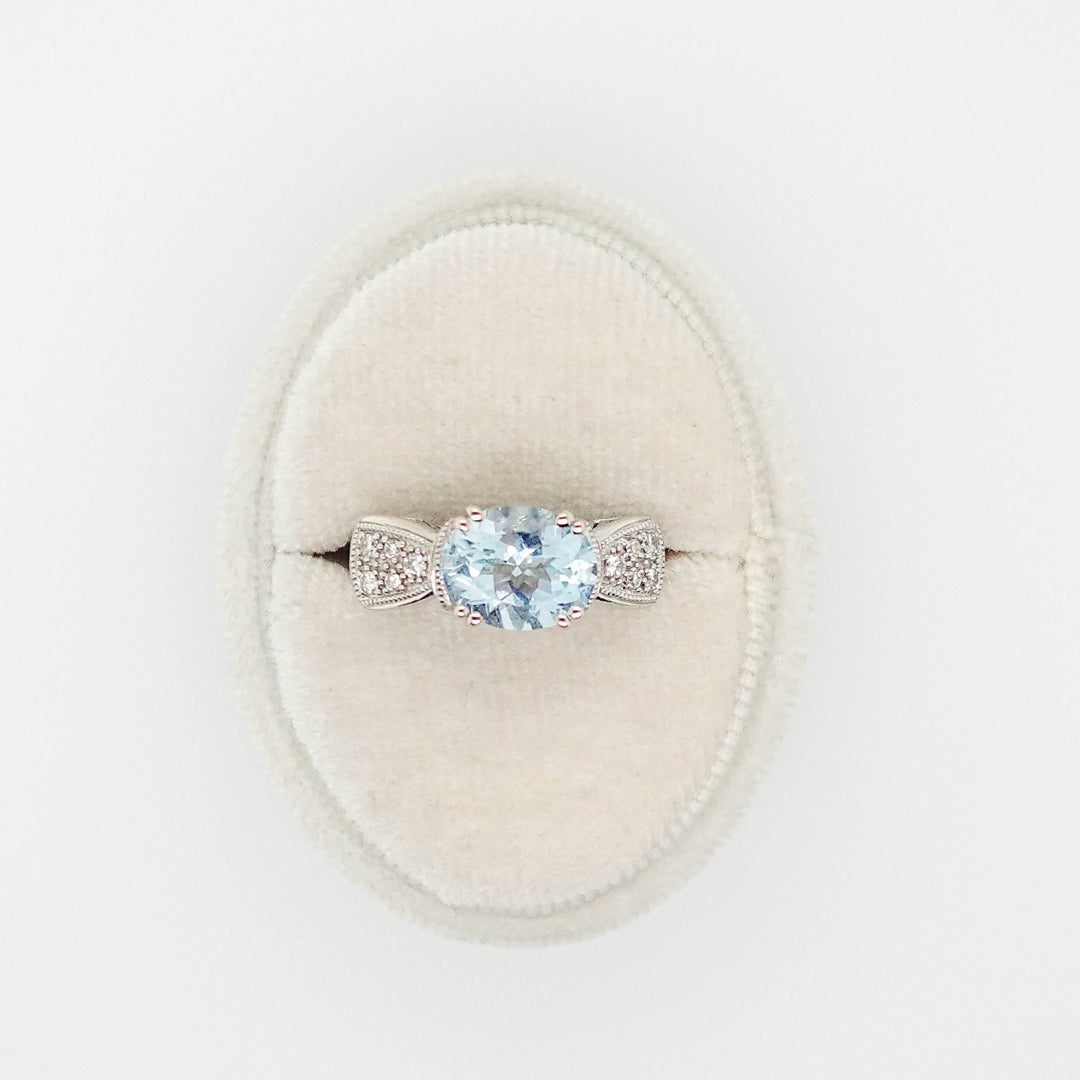 Bow Ring with Aquamarine and Diamond - Acadian Estates & CustomRing