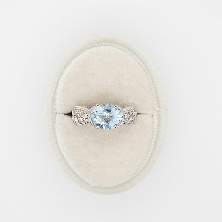 Bow Ring with Aquamarine and Diamond - Acadian Estates &amp; CustomRing