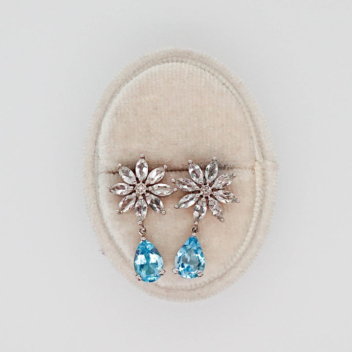 Clear and Blue Stone Flower Drop Earrings - Acadian Estates &amp; CustomEarrings