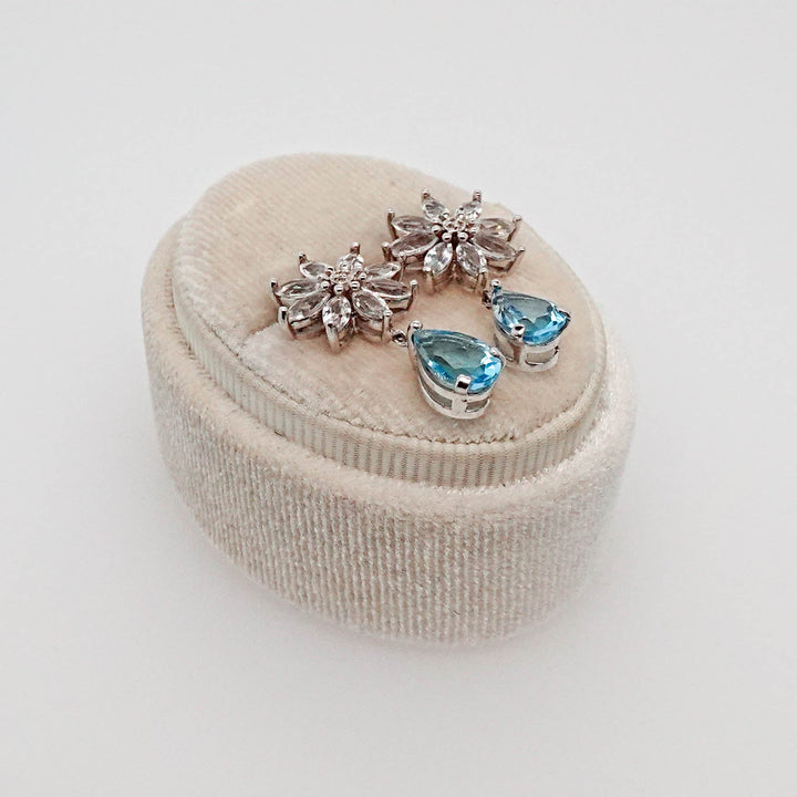 Clear and Blue Stone Flower Drop Earrings - Acadian Estates &amp; CustomEarrings
