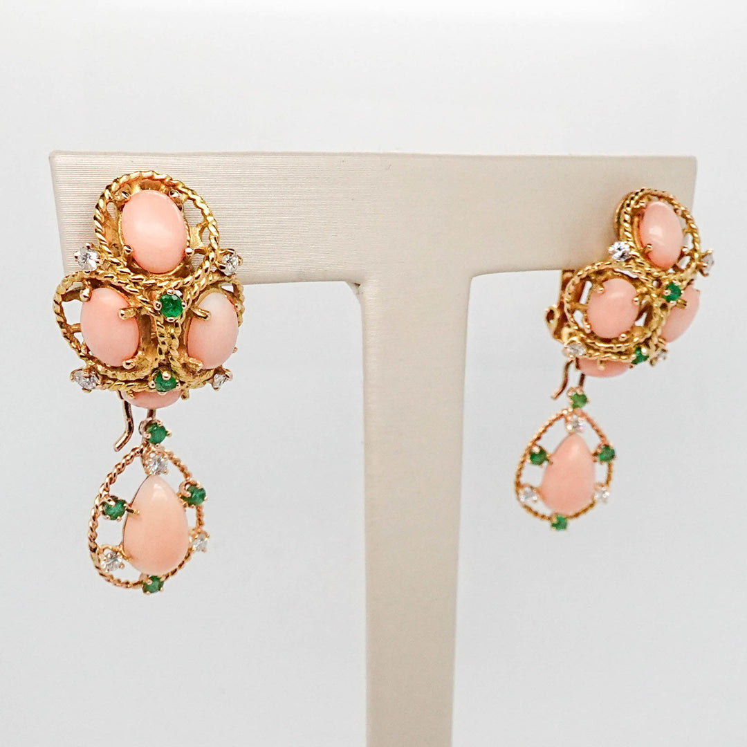 Coral Earrings with Diamond and Emerald Accents - Acadian Estates &amp; CustomEarrings