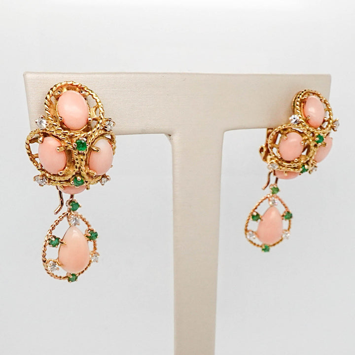 Coral Earrings with Diamond and Emerald Accents - Acadian Estates &amp; CustomEarrings