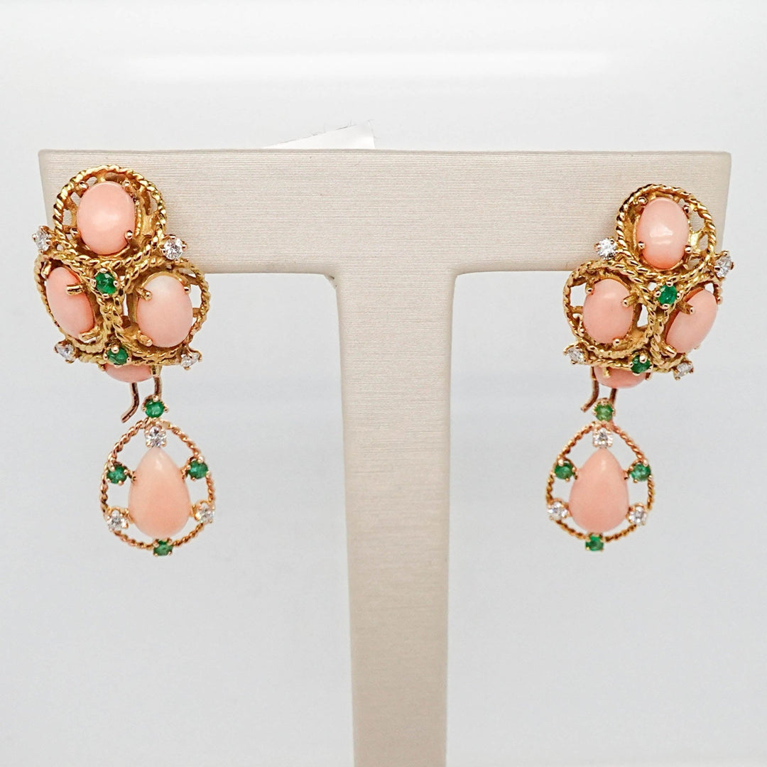 Coral Earrings with Diamond and Emerald Accents - Acadian Estates &amp; CustomEarrings