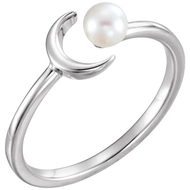 Crescent Moon & Pearl Ring - Acadian Estates & Custom