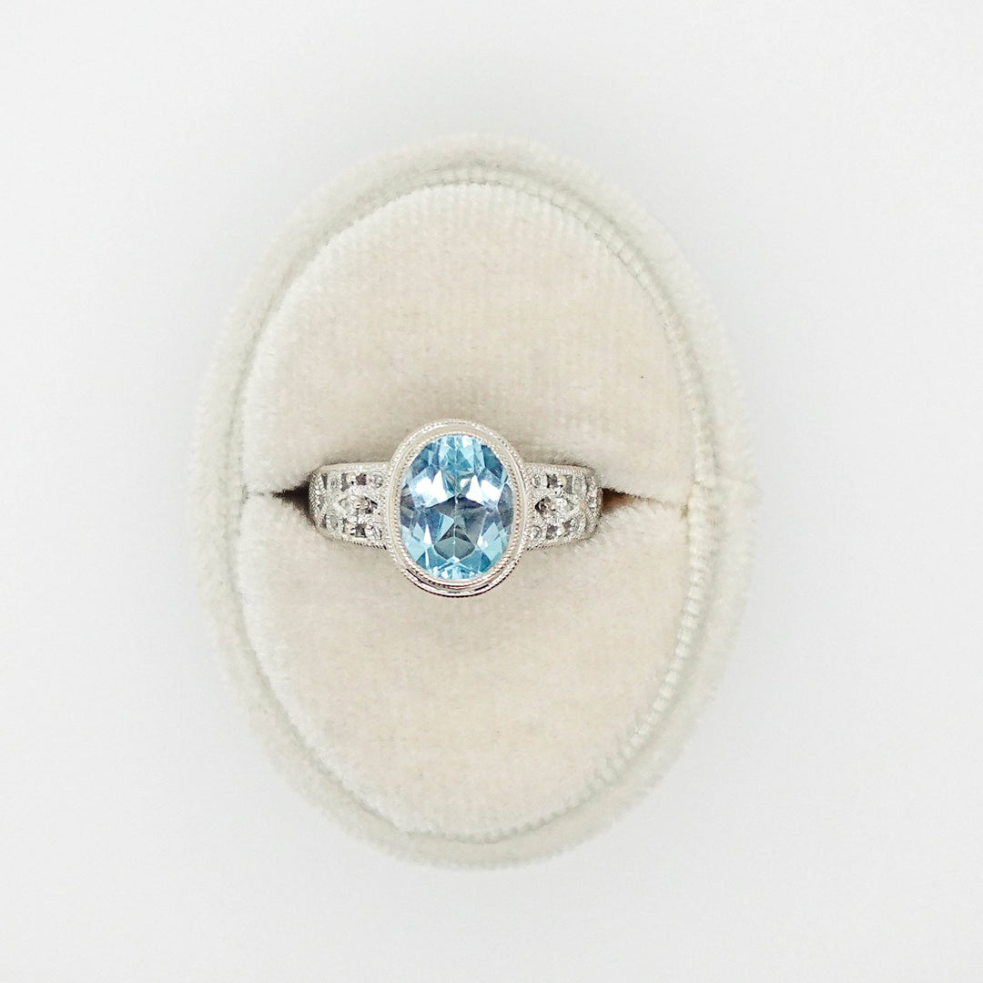 Diamond and Aquamarine Bezel Set Ring - Acadian Estates & CustomRing