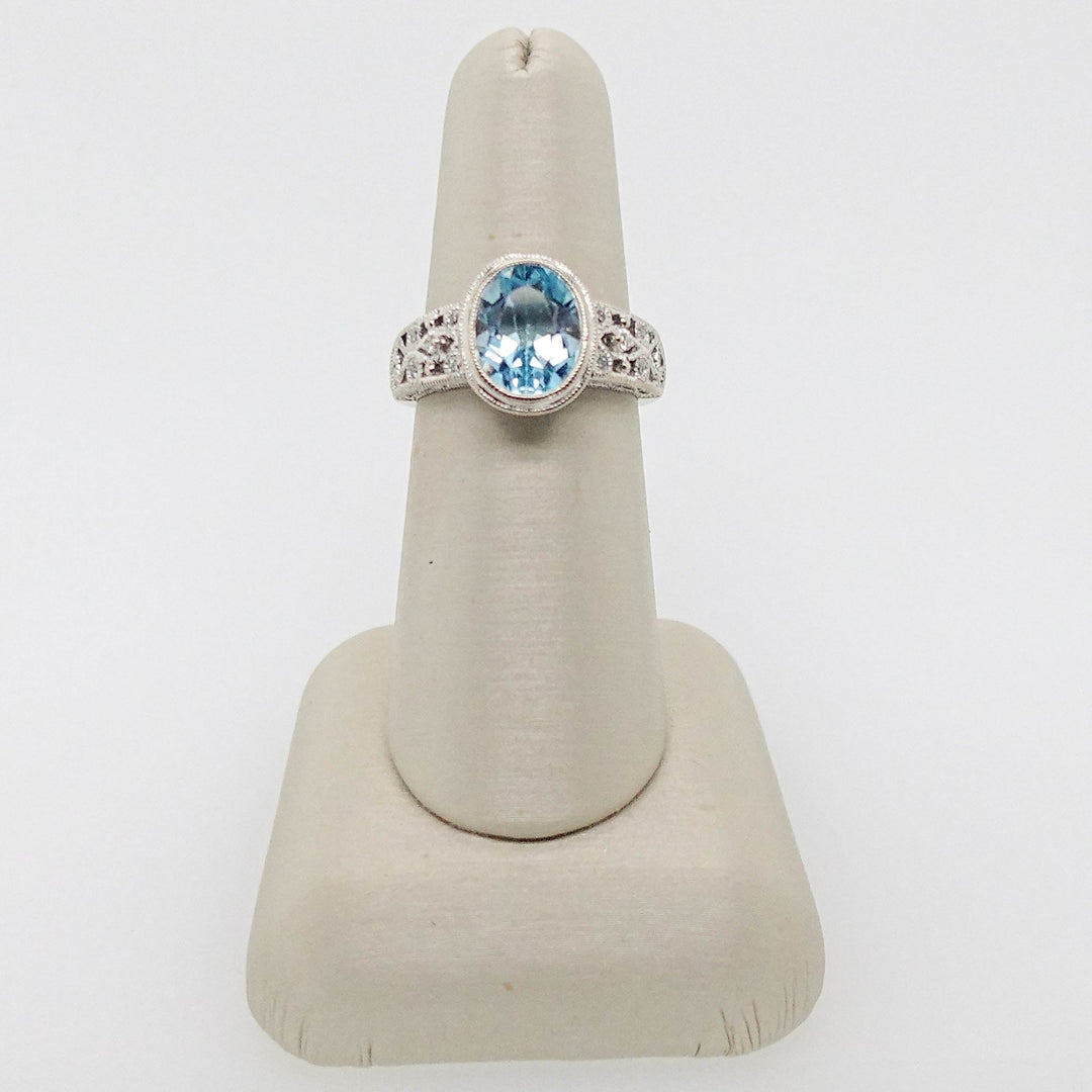 Diamond and Aquamarine Bezel Set Ring - Acadian Estates &amp; CustomRing