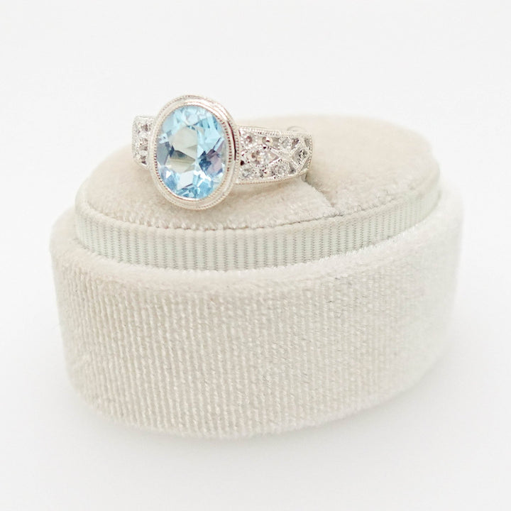 Diamond and Aquamarine Bezel Set Ring - Acadian Estates &amp; CustomRing