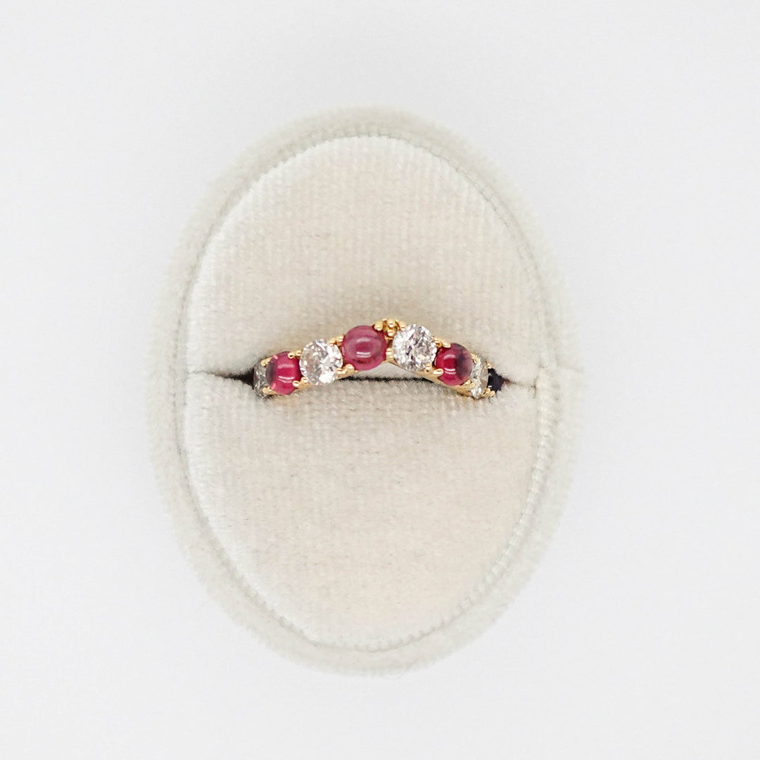 Diamond and Cabochon Pink Tourmaline Contour Band - Acadian Estates & CustomRing