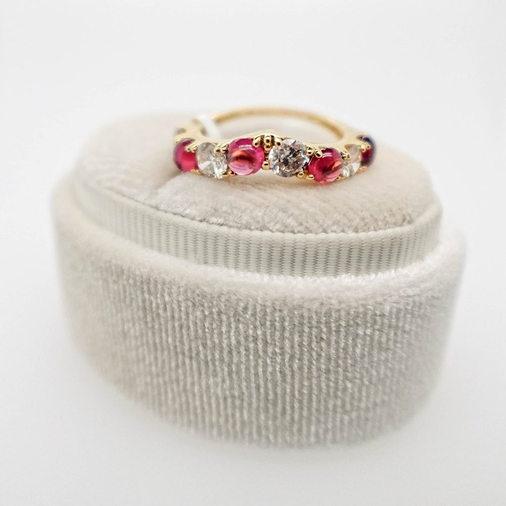 Diamond and Cabochon Pink Tourmaline Contour Band - Acadian Estates & CustomRing