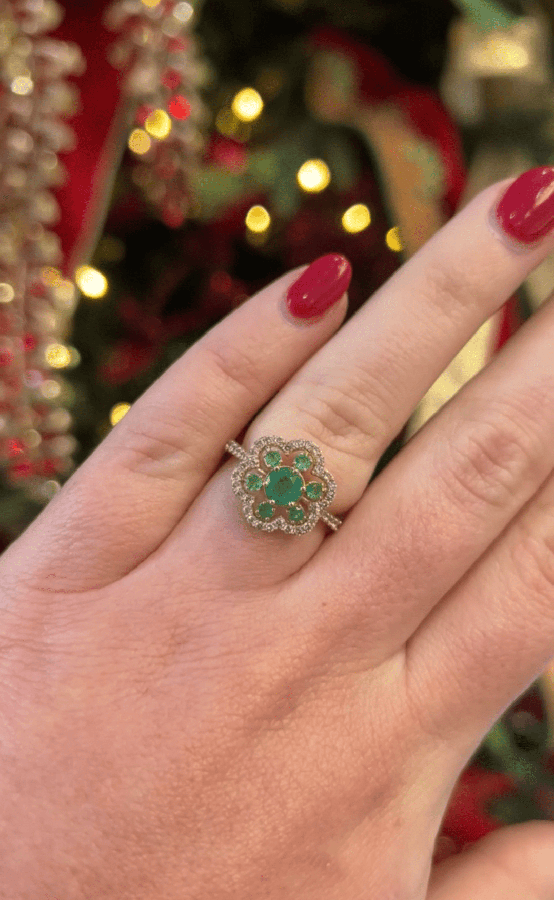 Diamond and Emerald Flower Ring - Acadian Estates &amp; CustomRing