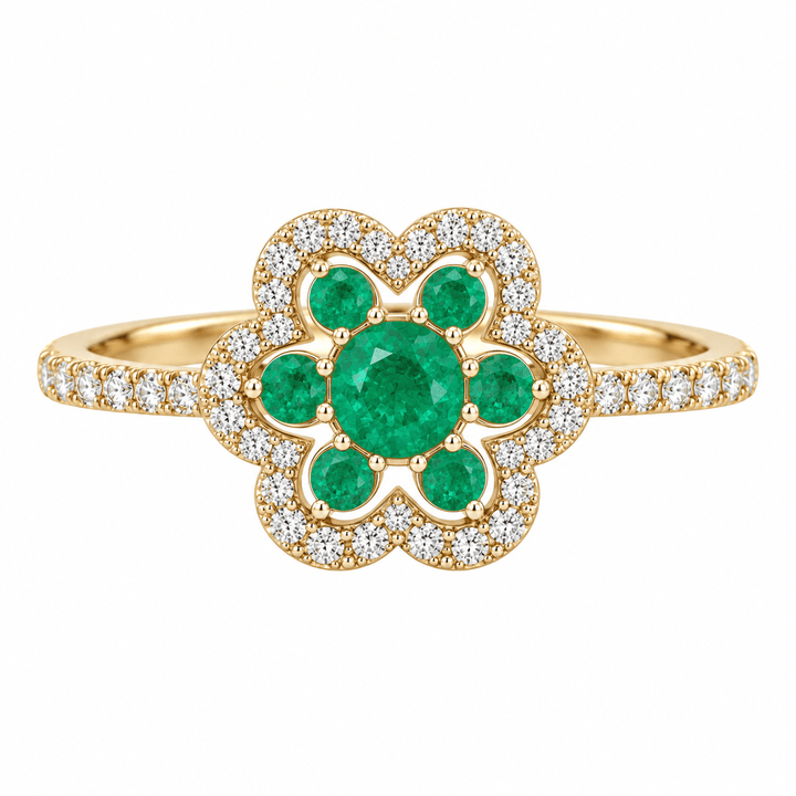 Diamond and Emerald Flower Ring - Acadian Estates &amp; CustomRing