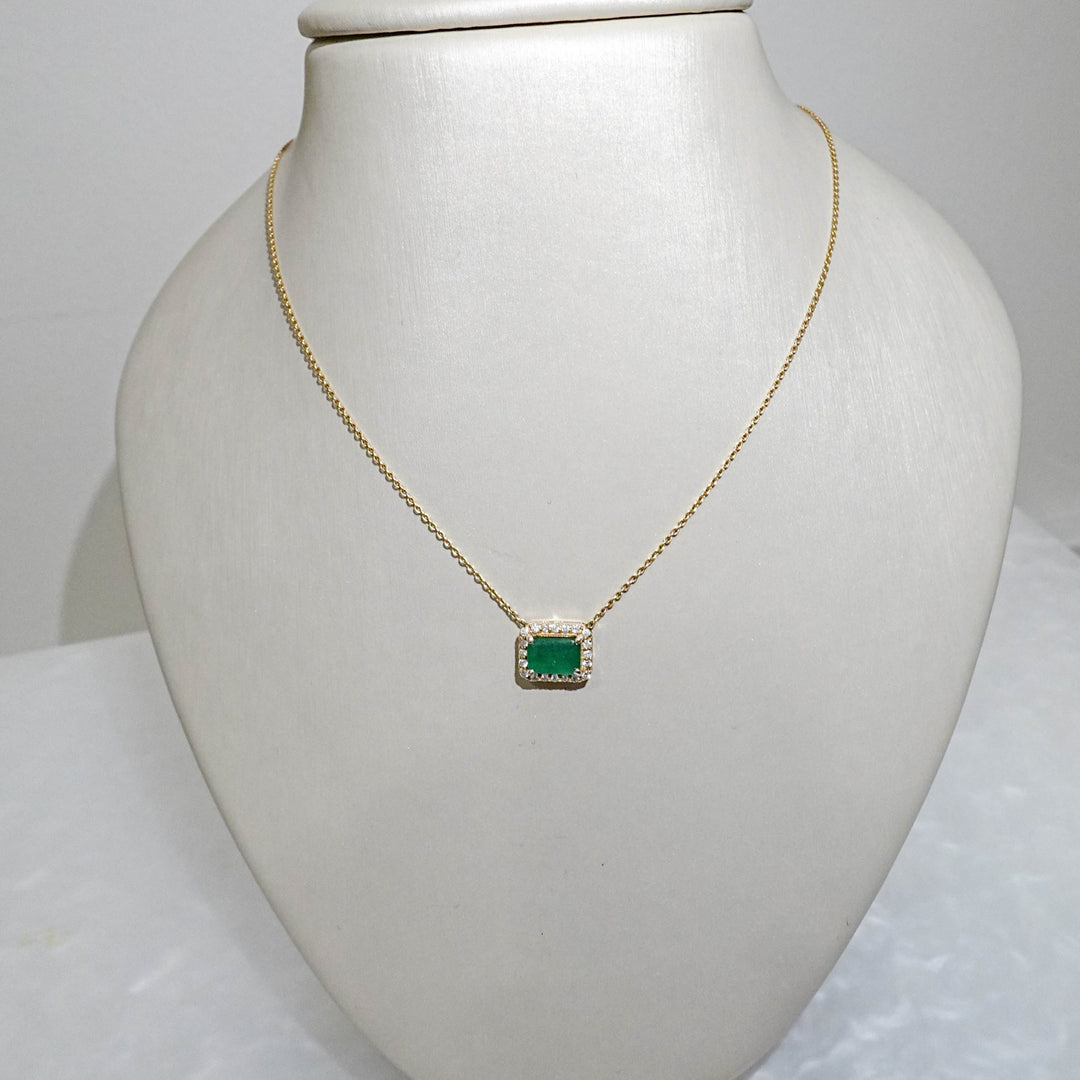 Diamond and Emerald Halo Pendant Necklace - Acadian Estates &amp; Customnecklace
