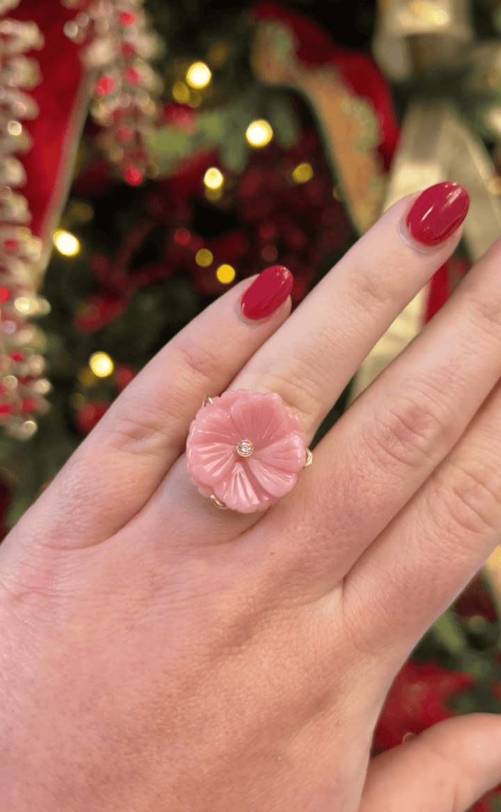 Diamond and Pink Opal Flower Ring - Acadian Estates &amp; CustomRing