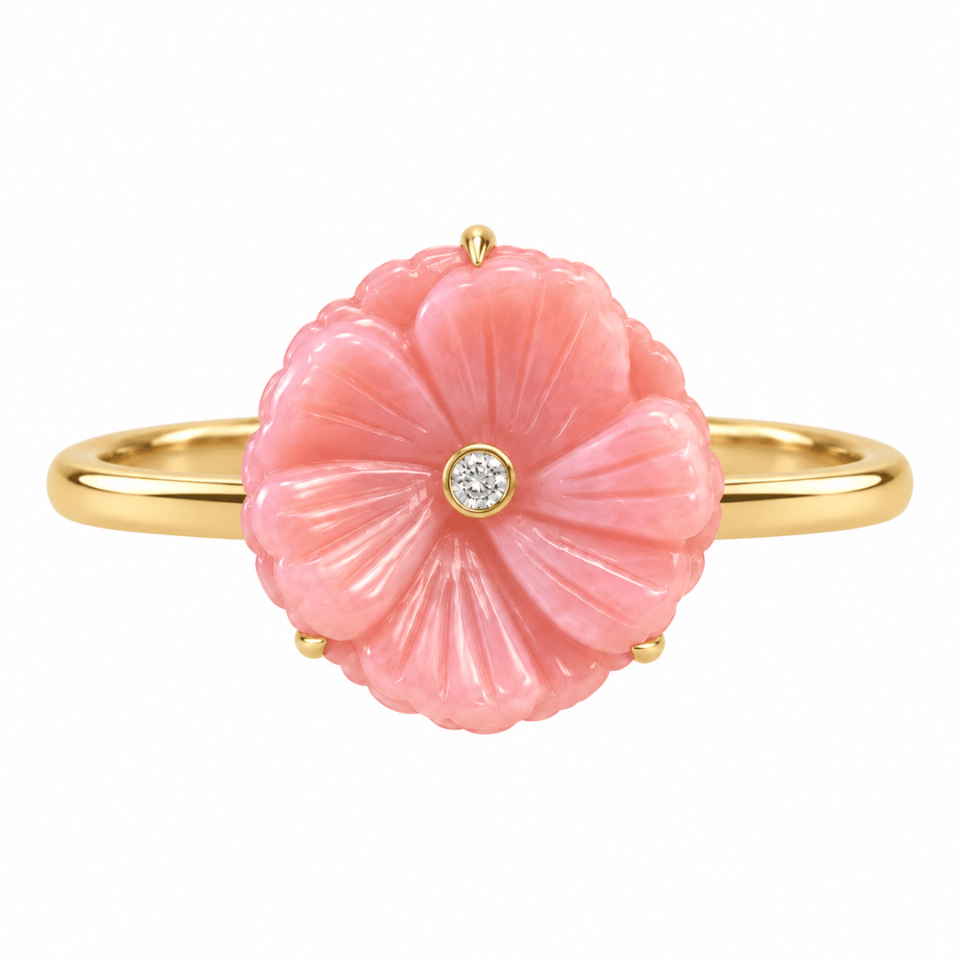 Diamond and Pink Opal Flower Ring - Acadian Estates & CustomRing