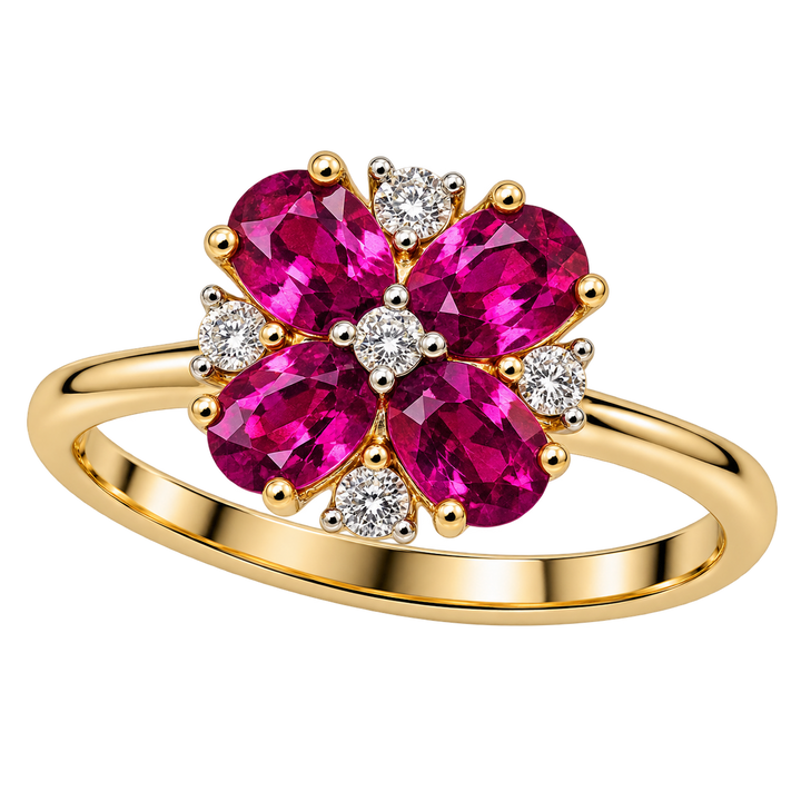 Diamond and Rhodolite Flower Ring - Acadian Estates &amp; CustomRing
