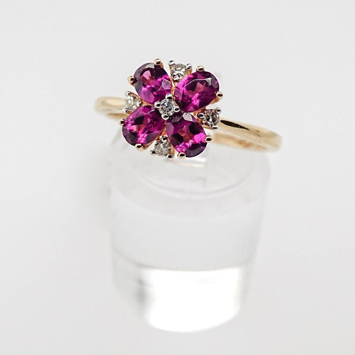 Diamond and Rhodolite Flower Ring - Acadian Estates &amp; CustomRing