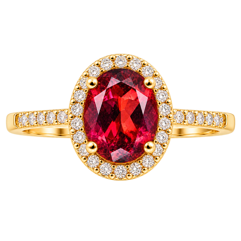 Diamond Halo and Garnet Ring - Acadian Estates & CustomRing