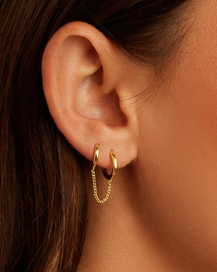 Double Single Huggie with Chain - Acadian Estates &amp; CustomEarrings