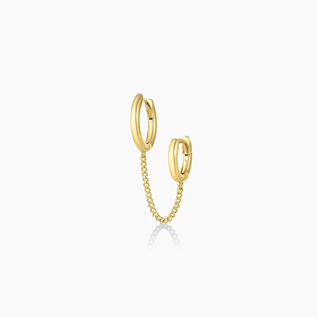 Double Single Huggie with Chain - Acadian Estates & CustomEarrings