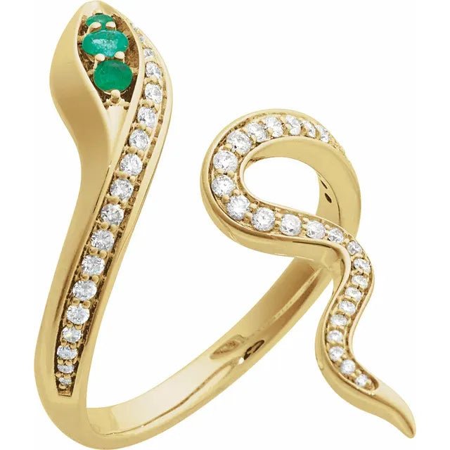 Emerald and Diamond Snake Ring - Acadian Estates & CustomRing