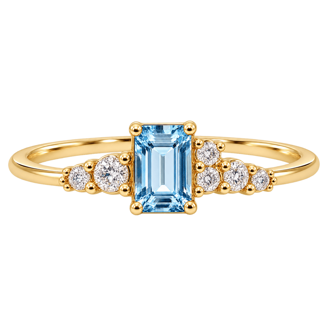 Emerald Blue Topaz Ring with Diamond Accent - Acadian Estates &amp; CustomRing