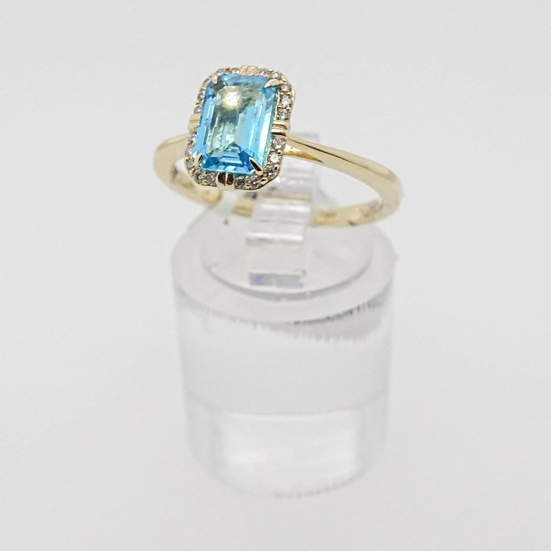 Emerald Blue Topaz Ring with Diamond Halo - Acadian Estates &amp; CustomRing