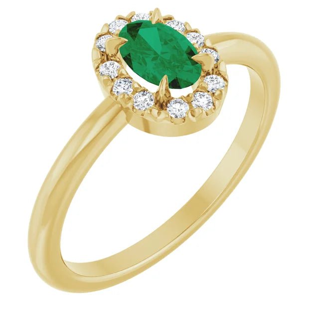 Emerald Ring with Diamond Halo - Acadian Estates & Custom