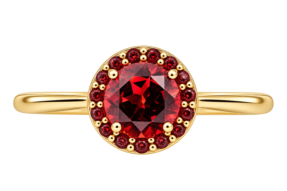 Garnet Ring with Halo - Acadian Estates & CustomRing