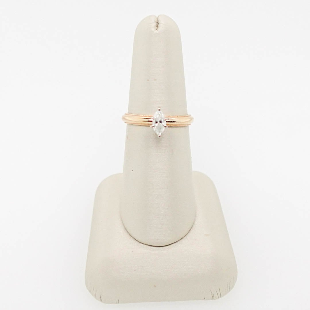 Gold Milgrain Band with Marquise Diamond - Acadian Estates &amp; CustomRing