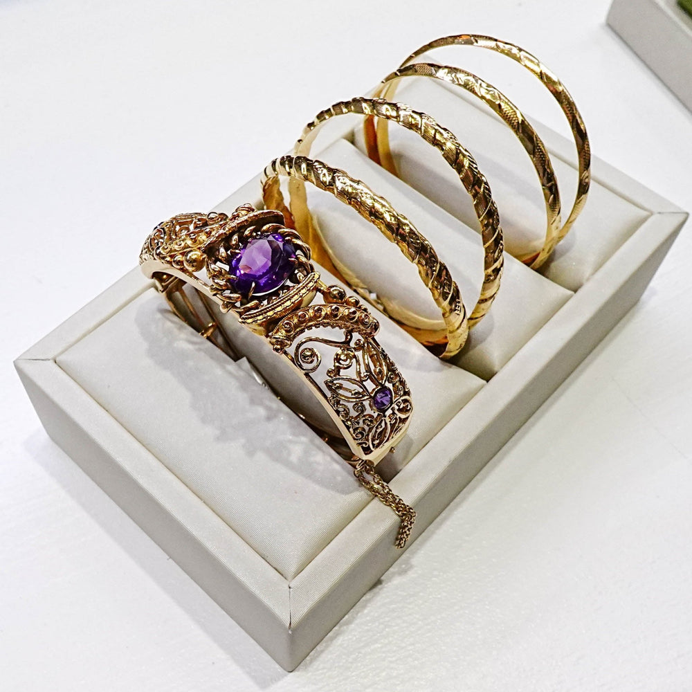 Hollow Bangle with Line Etching Detail - Acadian Estates & CustomBracelet