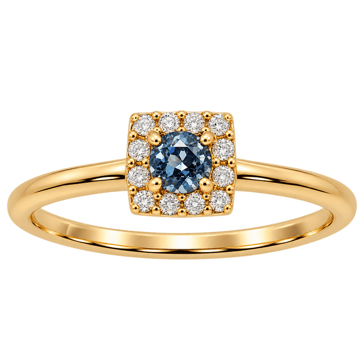 London Blue Topaz Ring with Diamond Halo - Acadian Estates &amp; CustomRing