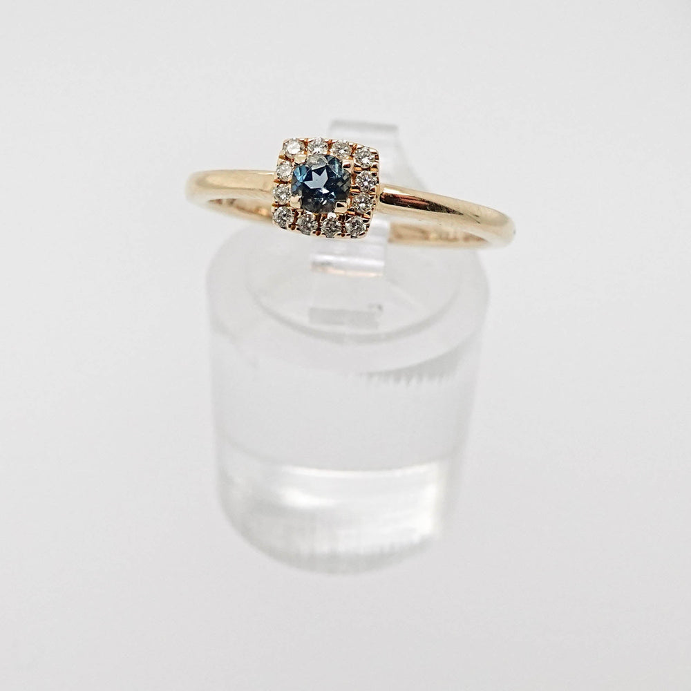 London Blue Topaz Ring with Diamond Halo - Acadian Estates & CustomRing