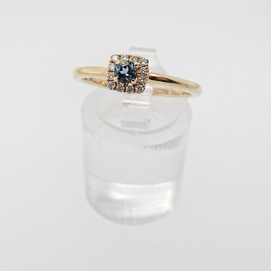 London Blue Topaz Ring with Diamond Halo - Acadian Estates &amp; CustomRing