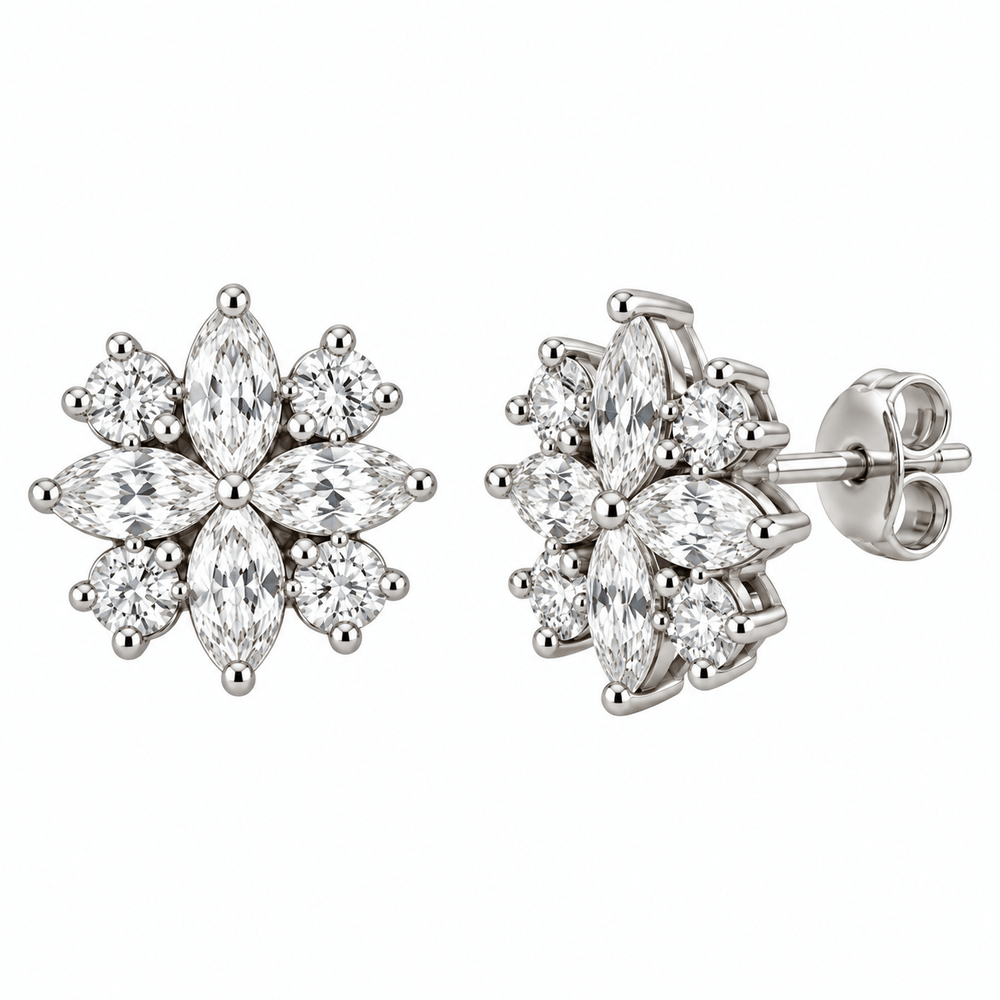 Marquise and Round Diamond Studs - Acadian Estates & CustomEarrings