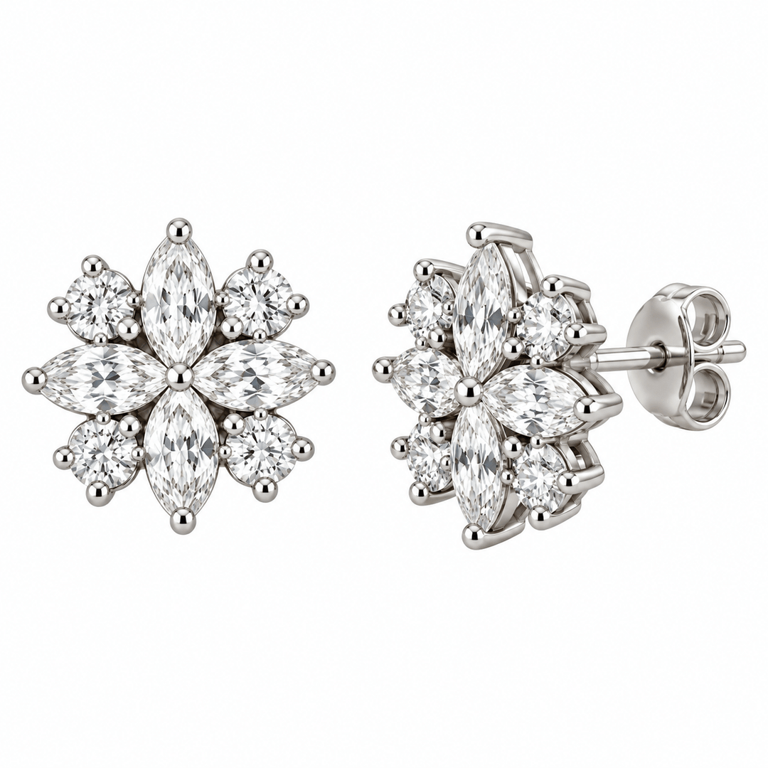Marquise and Round Diamond Studs - Acadian Estates &amp; CustomEarrings