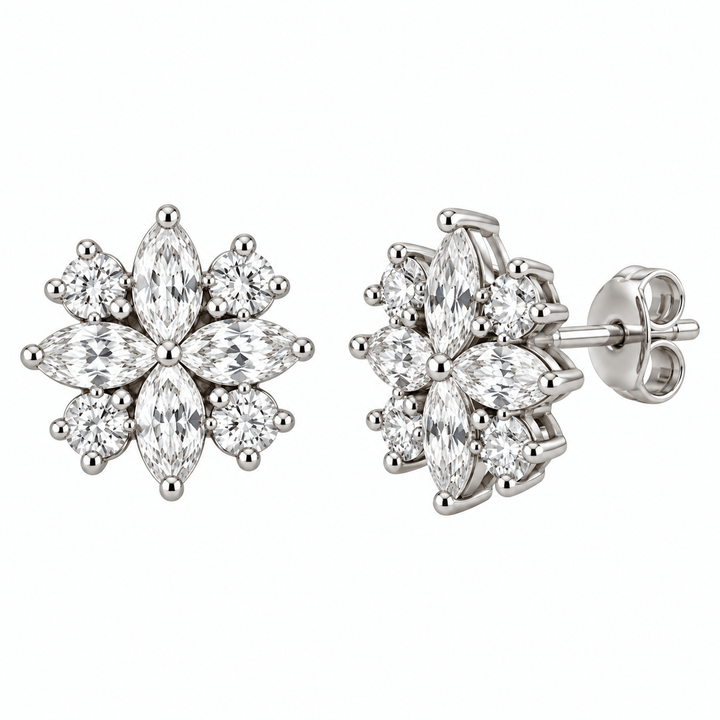 Marquise and Round Diamond Studs - Acadian Estates &amp; CustomEarrings